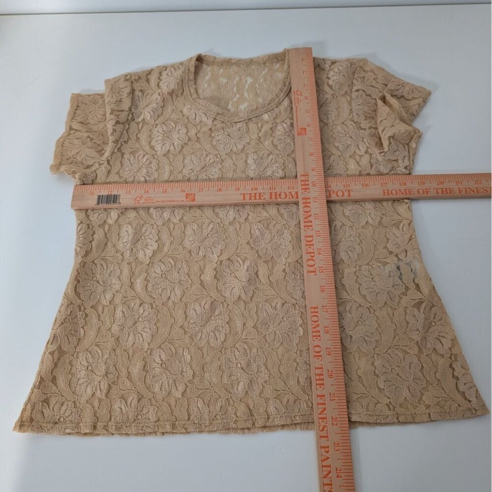 Colesce Couture Floral Lace Shirt Womens Size Large Gold Sheer Vintage Lingerie - Picture 7 of 9